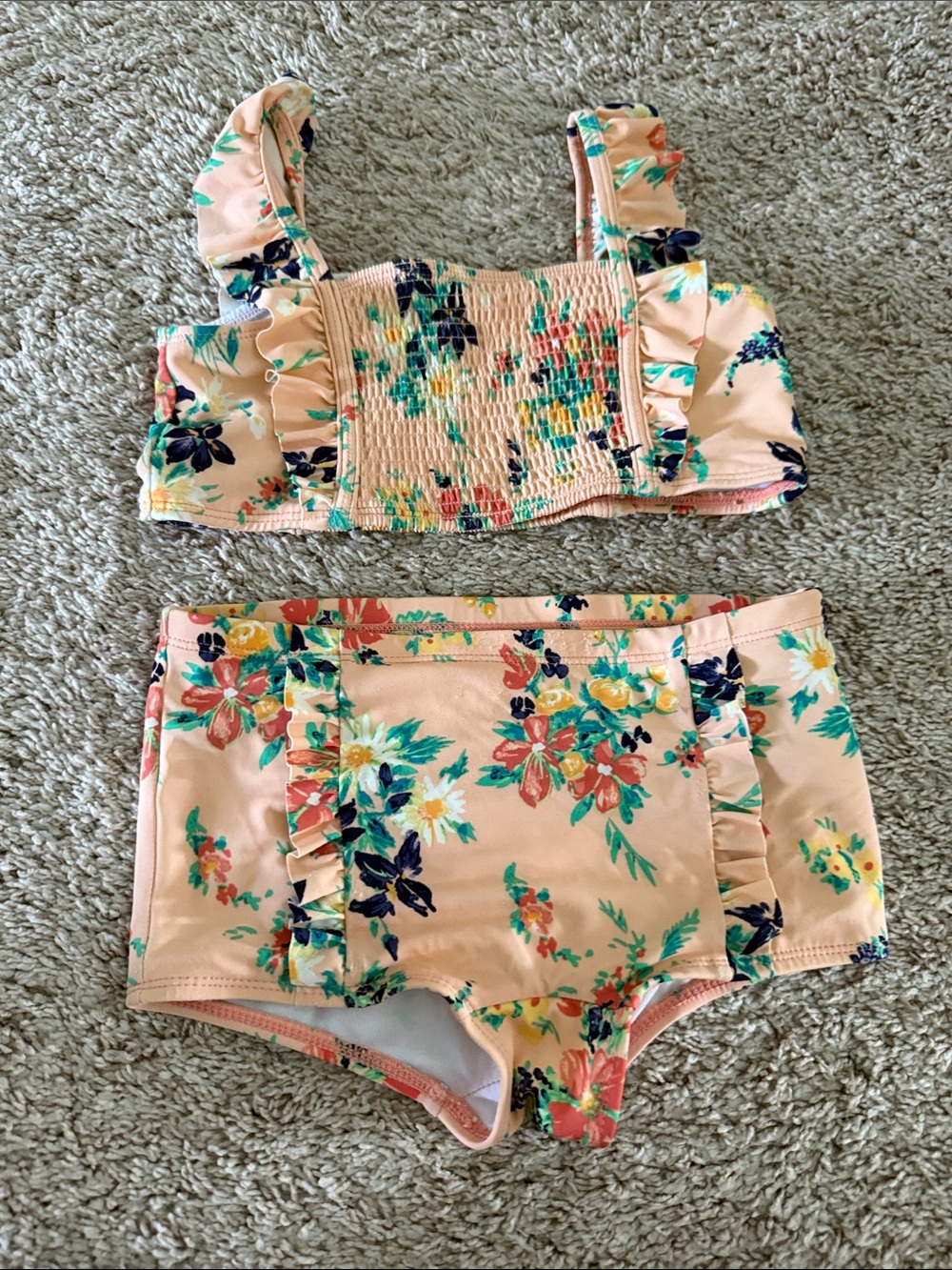 Janie and Jack Peach Floral Ruffle Bikini Set